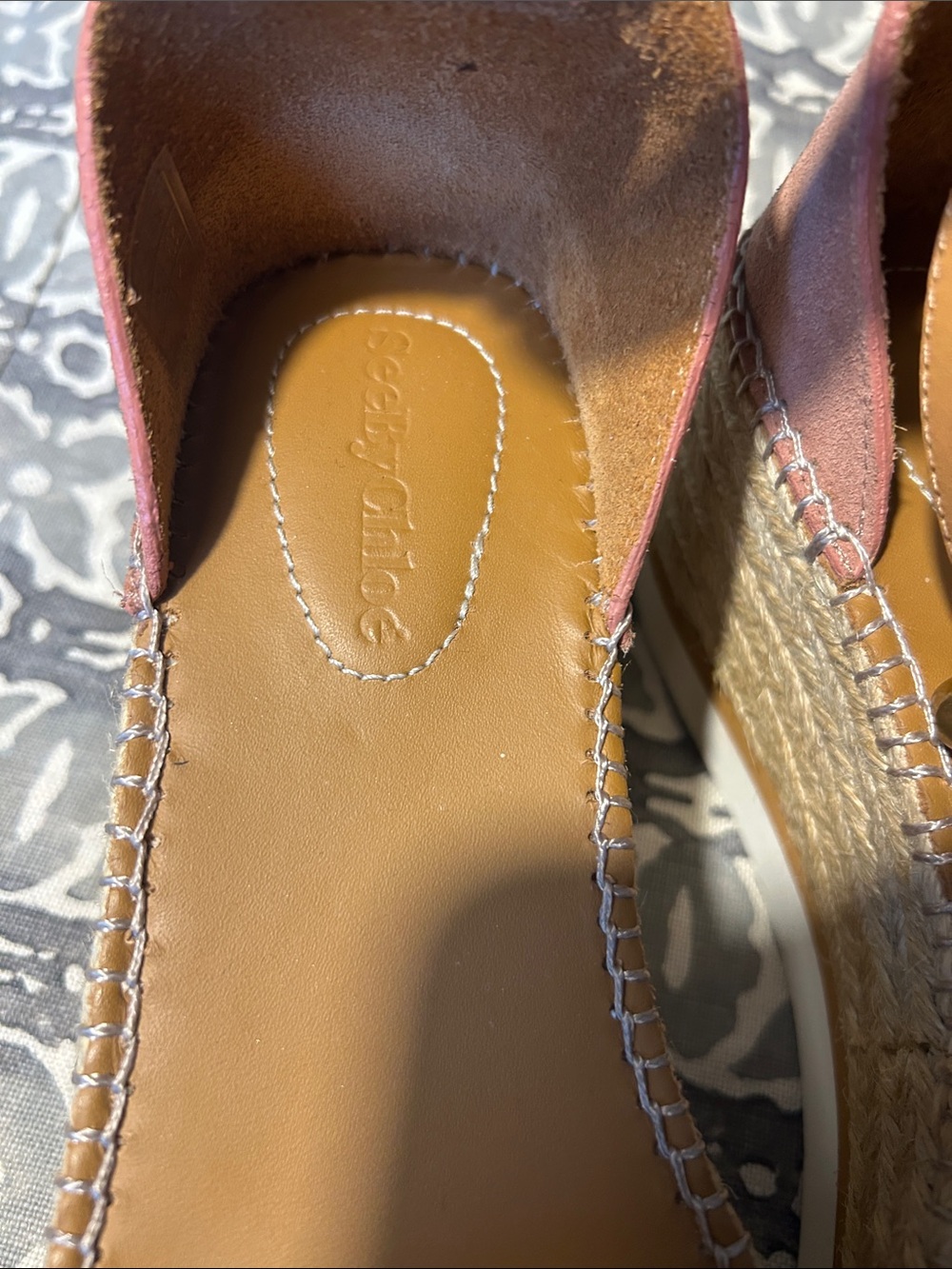 See By Chloe Coral-Pink Espadrille Wedge Sandals